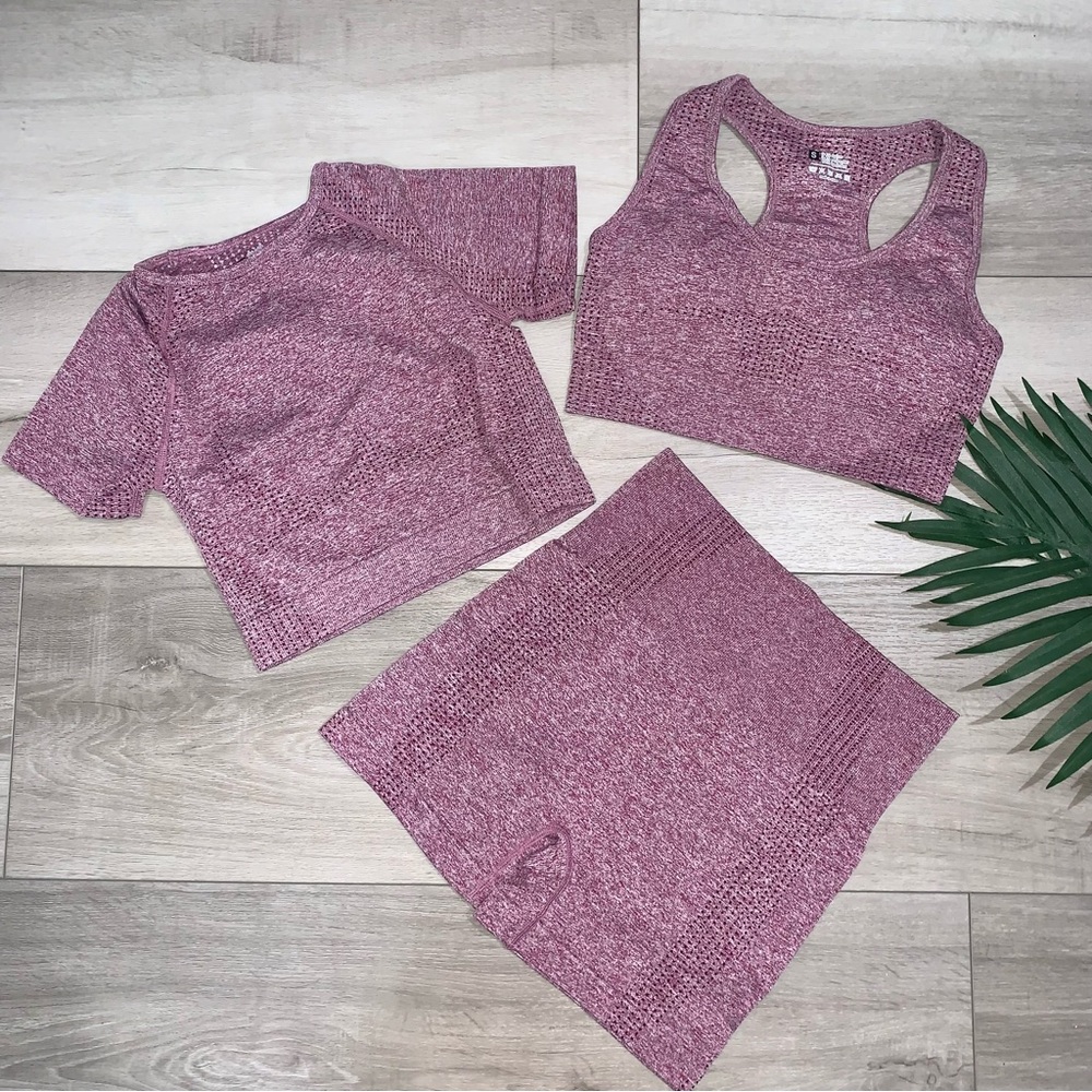 3pcs SET/High Waist workout shorts, crop top & sports bra size S